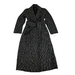Express Womens Black White Marled Tweed Long Wrap Belted Overcoat XS
